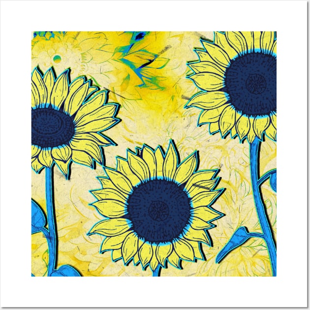 Sunflowers - Blue and Yellow Wall Art by Anastasiya Malakhova